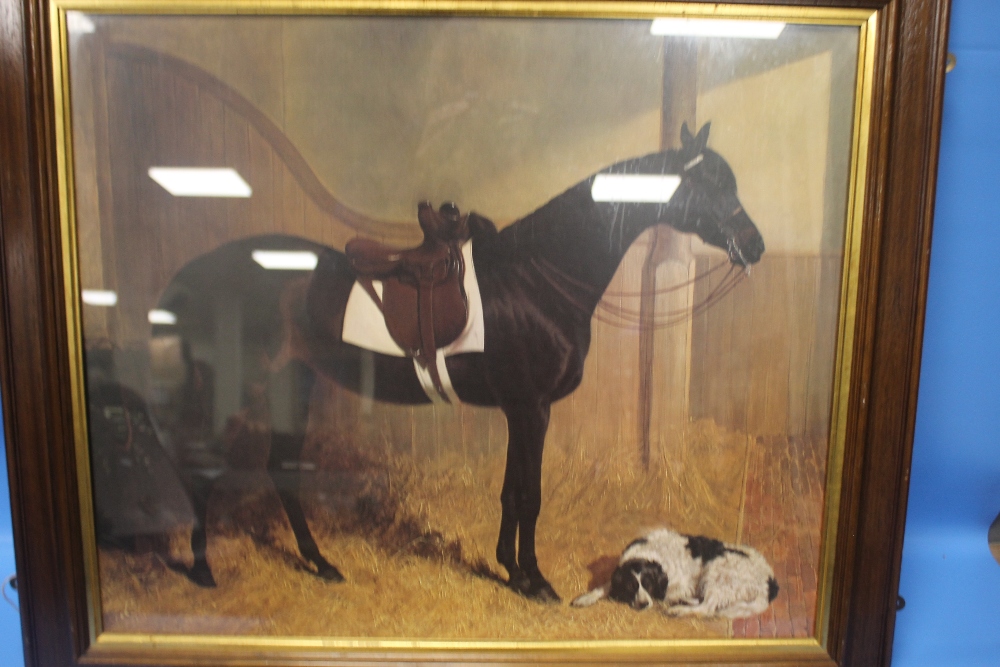 A FRAMED PICTURE OF A HORSE AND DOG TOGETHER WITH A FRAMED PRINT OF A WINTER SCENE - Image 3 of 3