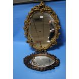 A GILT FRAMED MIRROR APPROX. 70 X 61 CM TOGETHER WITH A WOOD FRAMED EXAMPLE