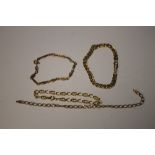 FOUR 9 CT GOLD CHAIN BRACELETS, W 11.2 g