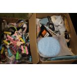 TWO BOXES OF MAINLY NEW ITEMS TO INCLUDE TORCHES, HEAD BANDS, PHONE CASES ETC.