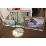 THREE FRAMED PRINTS TOGETHER WITH A MIRROR