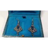 A PAIR OF FLARED-DESIGN DROP EARRINGS SET WITH SAPPHIRES AND DIAMONDS, BOXED