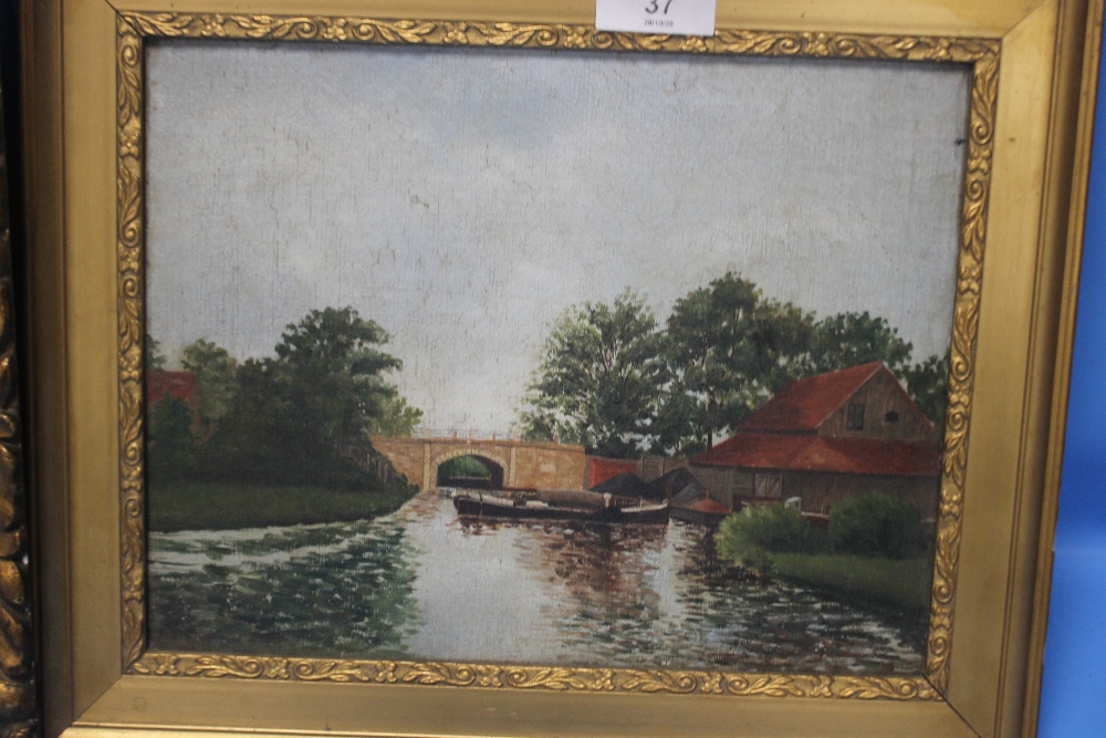 A FRAMED OIL ON BOARD DEPICTING A COUNTRY SCENE SOGNED 'BOSSI' TOGETHER WITH A PAINTING OF A CANAL - Image 4 of 4