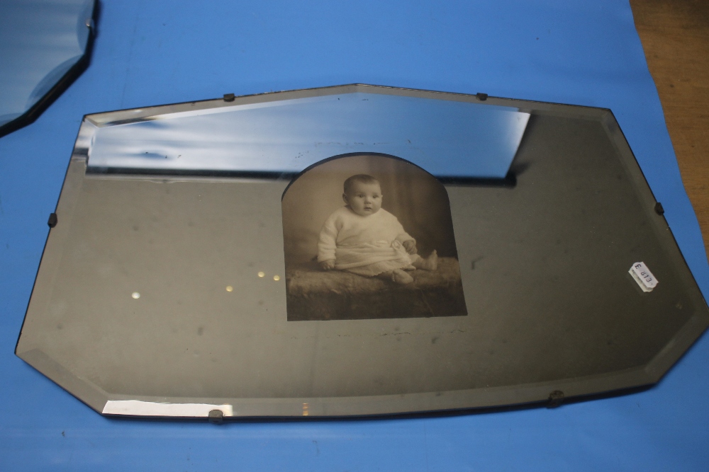 TWO MIRRORS, ONE INCLUDING A PHOTOGRAPH OF A CHILD, ONE APPROX. 56 X 33 CM, THE OTHER APPROX 56 X 34 - Image 2 of 3