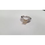 AN 18 CT WHITE GOLD NATURAL PRINCESS-CUT DIAMOND RING WITH PRINCESS-CUT DIAMOND SHOULDERS, CENTRE