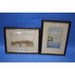 TWO FRAMED WATERCOLOURS, ONE A SEASCAPE SIGNED W. TAYLOR, THE OTHER A RIVERSIDE SCENE, SIGNATURE