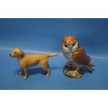 A BESWICK BARN OWL TOGETHER WITH A BESWICK GOLDEN LABRADOR