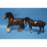 A BESWICK SHIRE HORSE AND ANOTHER BESWICK HORSE (2)