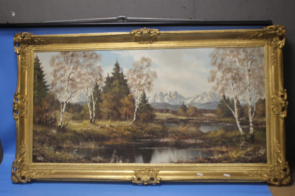 AN OIL ON CANVAS BY FRITZ ZCHIESCHE, LANDSCAPE SCENE, APPROX 116 X 66 CM