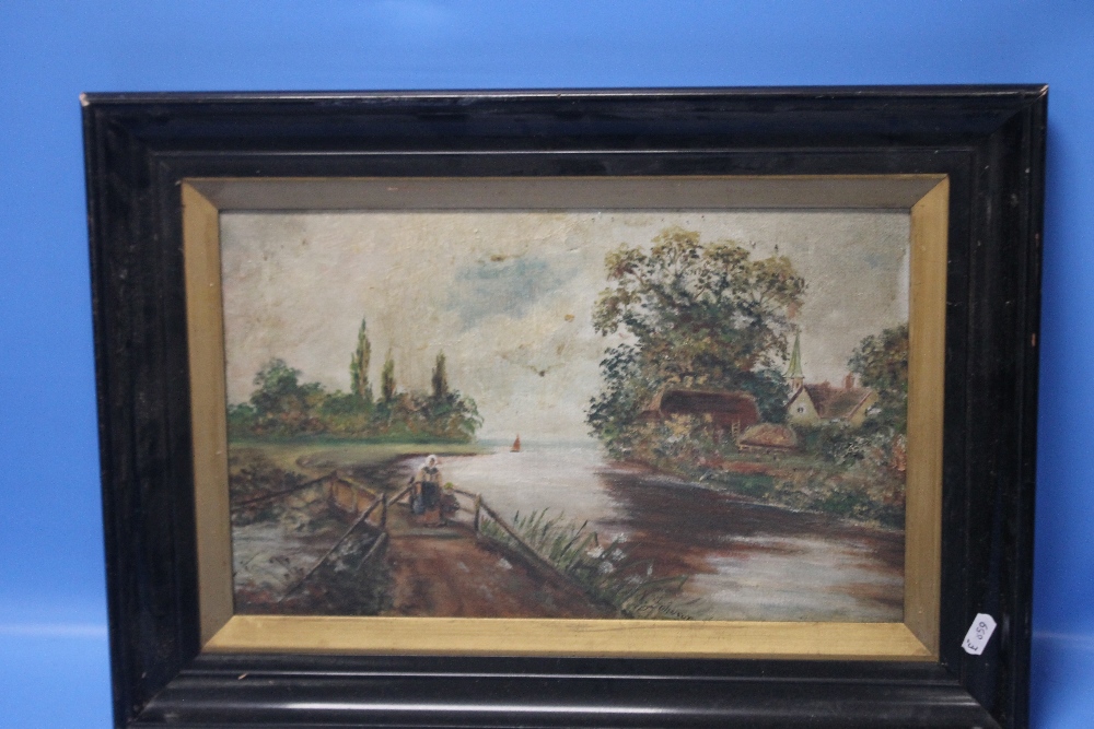 AN OIL PAINTING OF A RIVER SCENE SIGNED JOHNSON