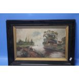 AN OIL PAINTING OF A RIVER SCENE SIGNED JOHNSON