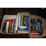 THREE BOXES OF MISCELLANEOUS BOOKS TO INCLUDE HISTORY AND ANTIQUE REFERENCE BOOKS