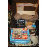 TWO TRAYS OF CHILDREN'S TOYS TO INCLUDE PUPPET THEATRE, ETC. (TRAYS NOT INCLUDED)