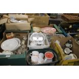 SEVEN BOXES OF CHINA AND GLASSWARE (TRAYS NOT INCLUDED)