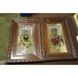 TWO OAK FRAMED GYPSY MIRRORS WITH PAINTED GLASS, APPROX. 52 X 83 CM
