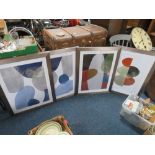 A SET OF FOUR MODERN FRAMED ABSTRACT PRINTS 90 X 70 cm (4)