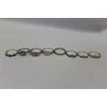 EIGHT SILVER DRESS RINGS TO INCLUDE GEM SET EXAMPLES, APPROX WEIGHT 16.6G