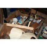 THREE BOXES OF ASSORTED HOUSEHOLD SUNDRIES TO INCLUDE CLOCKS, LAMPS, PICTURE FRAMES ETC.
