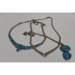 THREE STERLING SILVER AND TURQUOISE NECKLACES APPROX WEIGHT - 71.3G