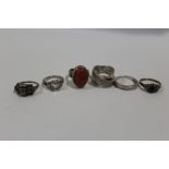 SIX SILVER DRESS RINGS TO INCLUDE GEM SET EXAMPLES, APPROX WEIGHT 28.8G