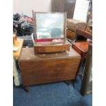 A GEORGIAN MAHOGANY DROPLEAF TABLE AND A DRESSING MIRROR - A/F (2)