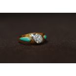 AN 18CT GEMSET CLUSTER AND TURQUOISE RING, size O
