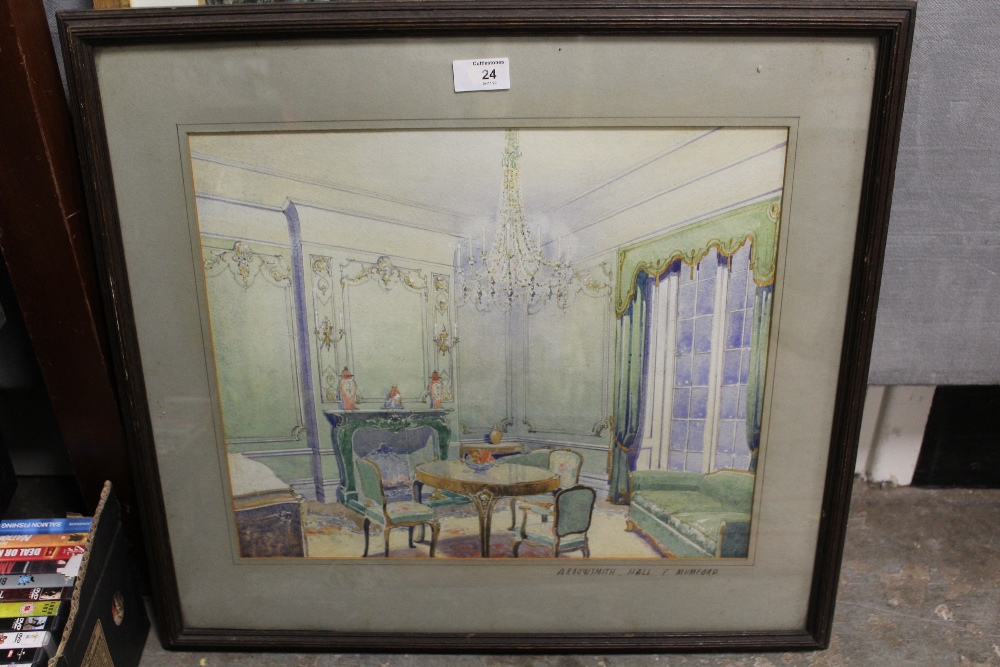 A FRAMED AND GLAZED WATERCOLOUR ENTITLED ARROWSMITH HALL BY C MUMFORD