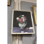 A FRAMED AND GLAZED STILL LIFE OIL PAINTING DEPICTING FLOWERS IN A JUG SIGNED ECCLESTONE LOWER LEFT