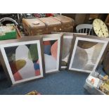 A SET OF FOUR MODERN FRAMED ABSTRACT PRINTS 90 X 70 cm (4)