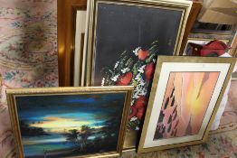 A QUANTITY TO ASSORTED PICTURES AND PRINTS TO INCLUDE A FLORAL OIL ON CANVAS ETC...