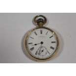 A GOLD PLATED A.W.W.CO WALTHAM MASS OPEN FACED POCKET WATCH