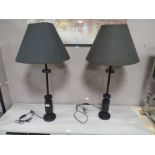 A PAIR OF MODERN BLACK TABLE LAMPS WITH SHADES, H 92 cm (2)