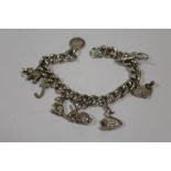A SILVER CHARM BRACELET - NO CLASP, APPROX WEIGHT 48.1G
