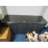 A MODERN BLACK FOUR DOOR SIDEBOARD, H 76 cm, W 149 cm, D 48 cm