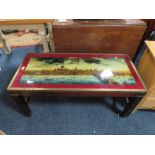 A RETRO GLASS TOPPED LONDON MAP COFFEE TABLE AND THREE ASSORTED CHAIRS (4)