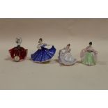 FOUR SMALL ROYAL DOULTON FIGURINES TO INCLUDE KAREN, NINNETTE ETC.