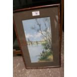 A FRAMED AND GLAZED WATERCOLOUR DEPICTING THE RIVER THAMES SIGNED CANDELA SEVILLA