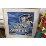 A MODERN FRAMED AND GLAZED PRINT OF THE EL VON HOTEL SIGN