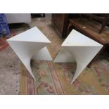 A PAIR OF UNUSUAL MODERN TRIANGULAR STOOLS / TABLES H 43.5 cm (2)