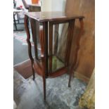 AN ANTIQUE MAHOGANY INLAID GLAZED BOOKCASE H 94 cm, W 43 cm