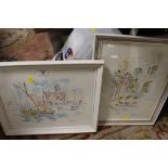 A PAIR OF PEN AND INK WASH STUDIES DEPICTING A HARBOUR SCENE AND A FOUNTAIN SIGNED P FISTERER ? (2)