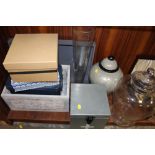A QUANTITY OF MODERN STORAGE BOXES, MODERN LIDDED URNS ETC.