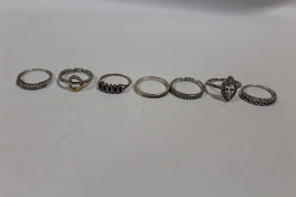 SEVEN SILVER DRESS RINGS TO INCLUDE GEM SET EXAMPLES, APPROX WEIGHT 13.2G