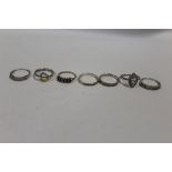 SEVEN SILVER DRESS RINGS TO INCLUDE GEM SET EXAMPLES, APPROX WEIGHT 13.2G