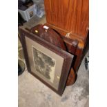 A VINTAGE BAGATELLE GAME TOGETHER WITH TWO WOODEN FOLDING TABLES AND AN OAK FRAMED PRINT