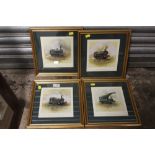 A SET OF FOUR SMALL FRAMED AND GLAZED RAILWAY INTEREST DAVID SHEPHERD PRINTS