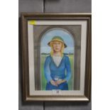 A FRAMED AND GLAZED MODERN OIL ON BOARD PORTRAIT STUDY OF A WOMAN HOLDING FLOWERS