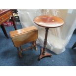 AN ANTIQUE MAHOGANY WINE TABLE H 75 cm, TOGETHER WITH A SUTHERLAND TABLE (2)