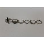 SIX SILVER DRESS RINGS TO INCLUDE GEM SET EXAMPLES, APPROX WEIGHT 16.9G