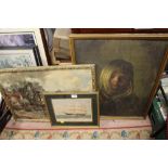 A VINTAGE FRAMED PEARSON PRINT OF A YOUNG GIRL, TOGETHER WITH A FRAMED PRINT OF A CLIPPER SHIP AND